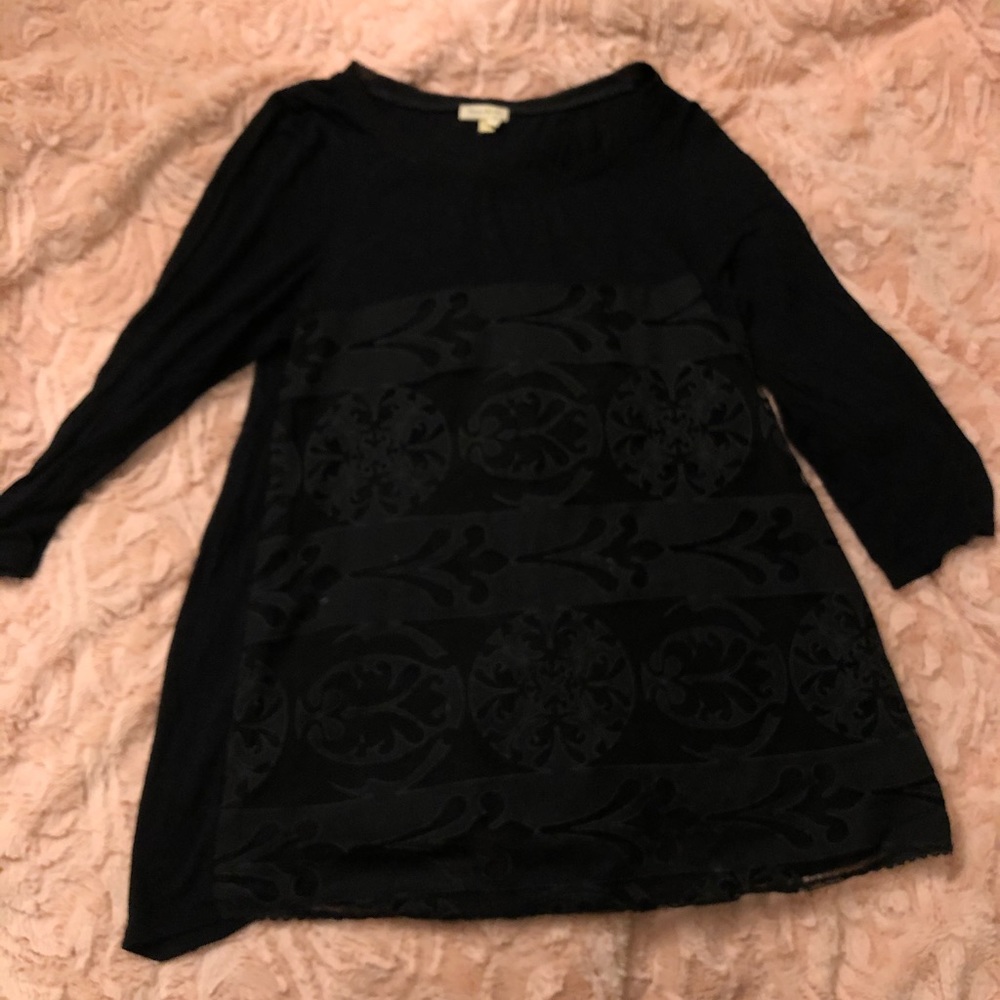 Black long sleeve long shirt with detailed front